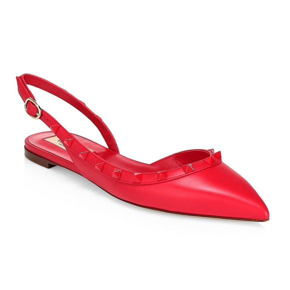 Valentino Rockstud Red Tonal Stud Pointed Slingback Ballet Ballerina Flat 36.5 - Picture 3 of 12